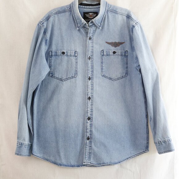 Mens Vintage Genuine Harley Davidson Long Sleeve Button Down Denim Size Large - Picture 1 of 7